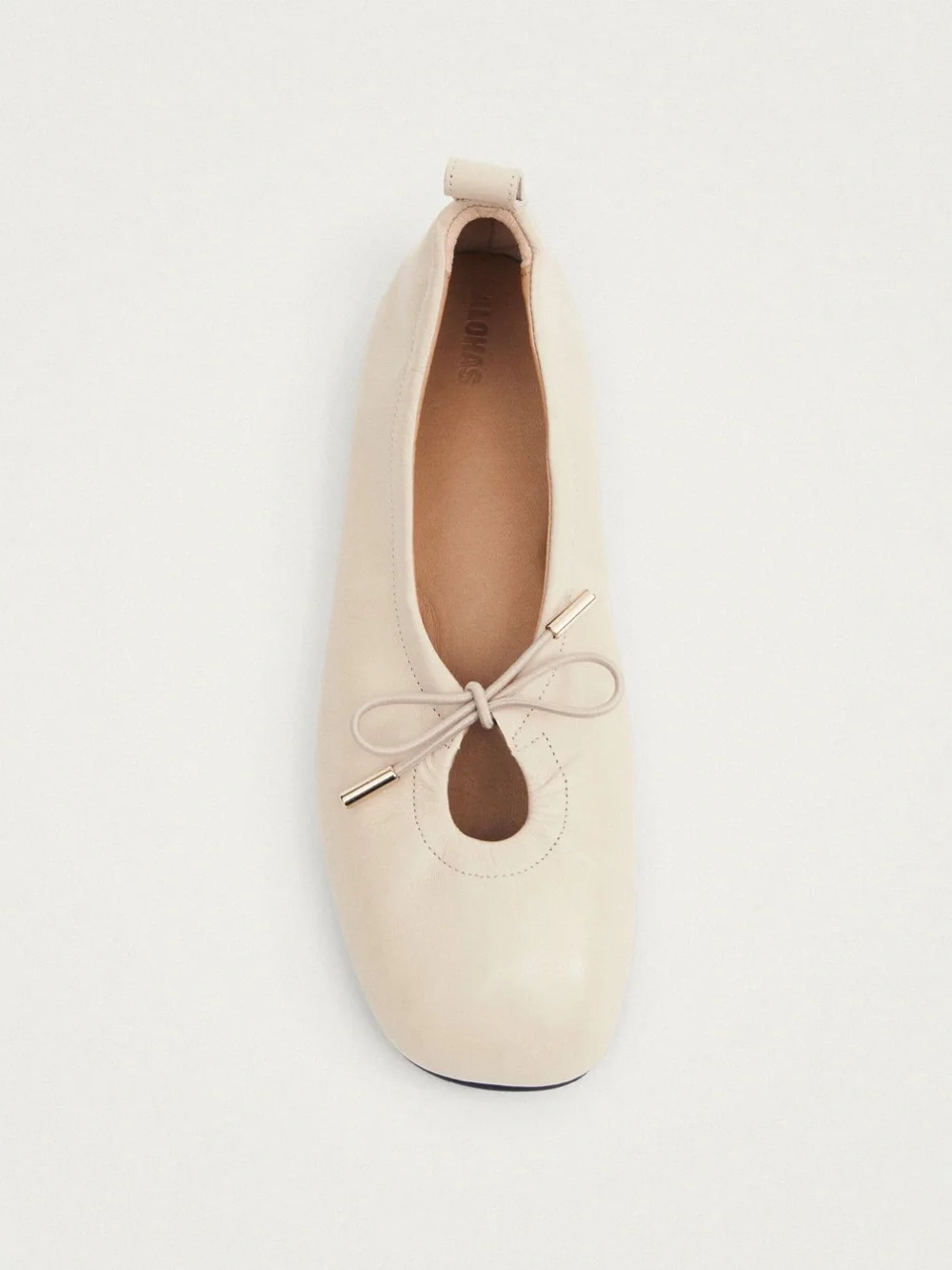 ALOHAS Rosalind Cream Leather Ballet Flats With Tie Bow Size 38, US 7-7.5